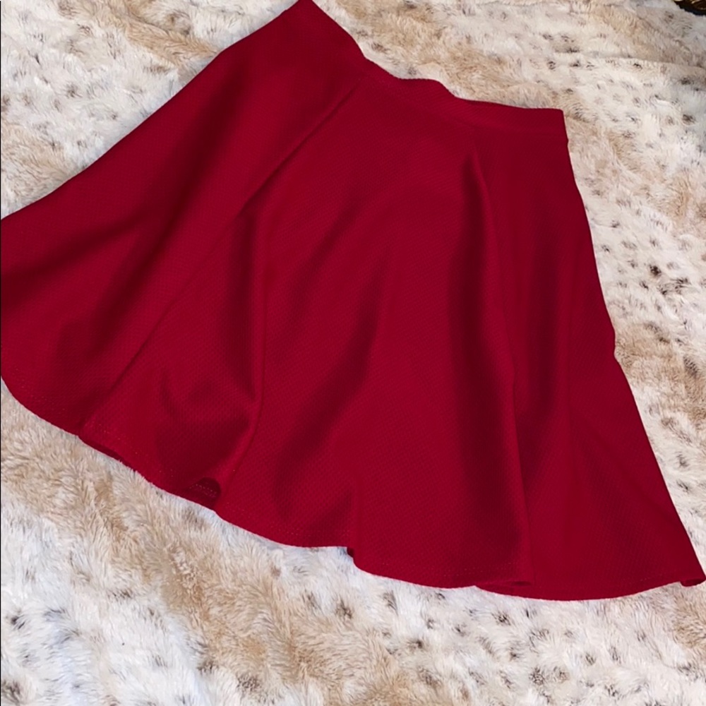 Red high waist skater skirt